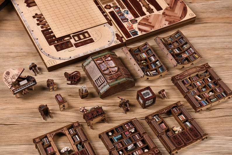 DIY Miniature Book Nook Kit: 3D Wooden Puzzle with LED Lights