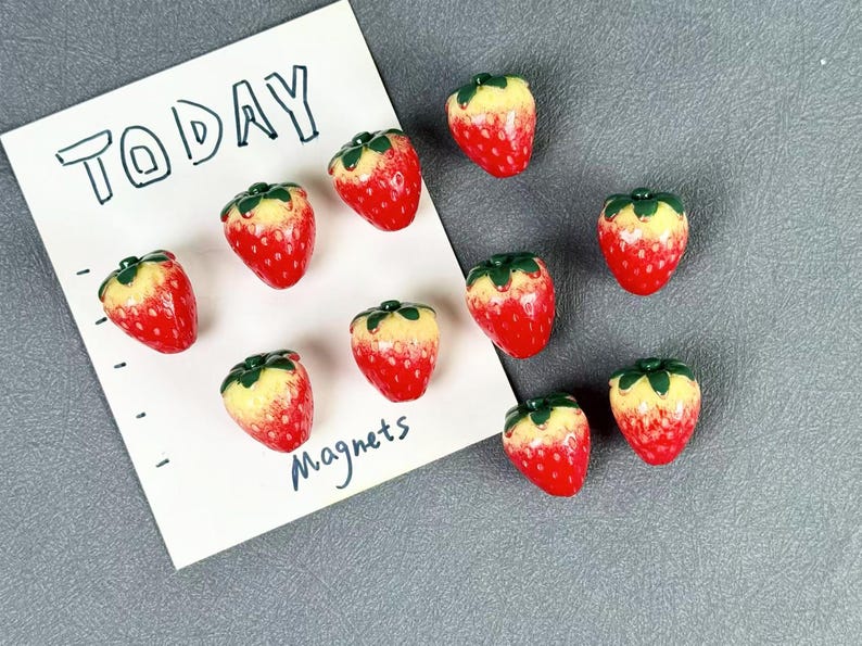 Strawberry Fridge Magnet Set of 10, Mini Fruit Kitchen Decor