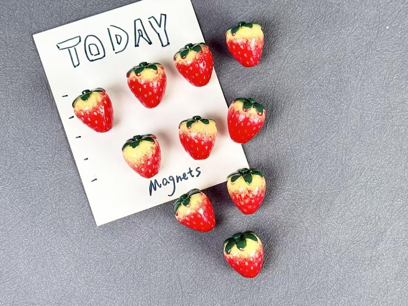 Strawberry Fridge Magnet Set of 10, Mini Fruit Kitchen Decor
