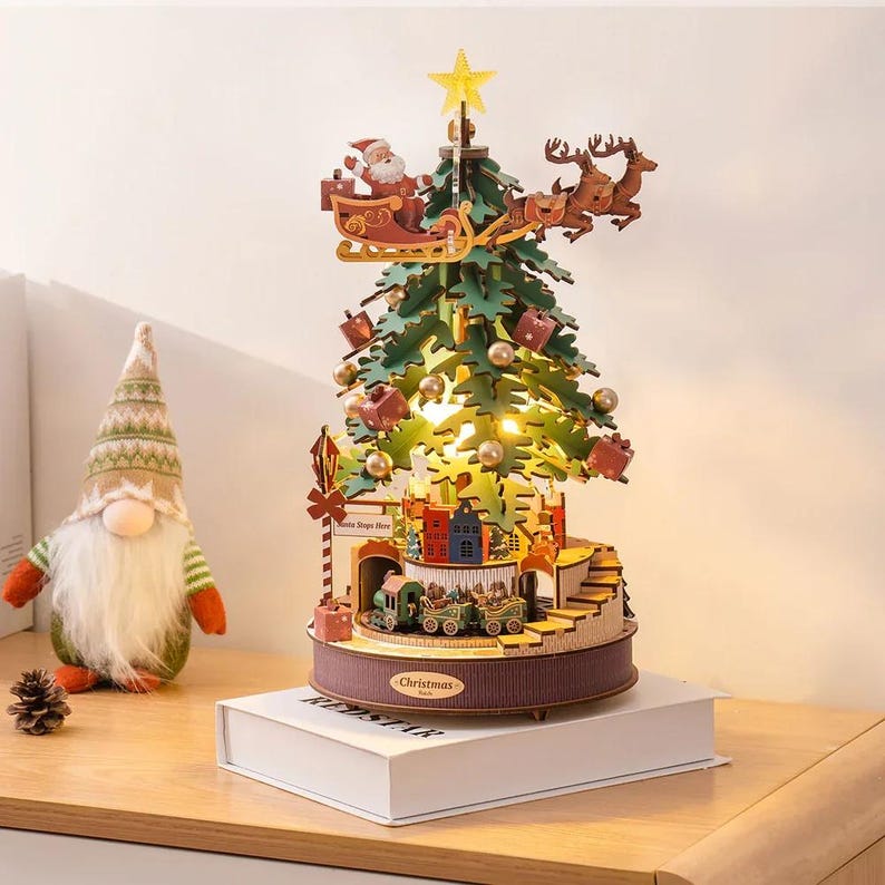 Christmas Melody Tree 3D Wooden Puzzle Music Box with Lights