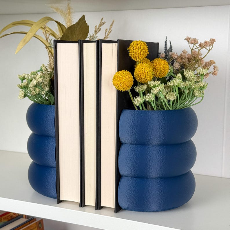 3D Printed Bubble Planter Bookend Set Modern Bookend with Drainage Hole Indoor Plant Pot for Bookshelf Decor Book Nook Shelf Insert Gift