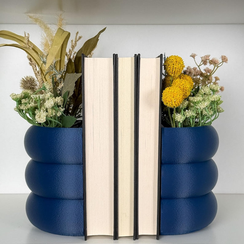 3D Printed Bubble Planter Bookend Set Modern Bookend with Drainage Hole Indoor Plant Pot for Bookshelf Decor Book Nook Shelf Insert Gift