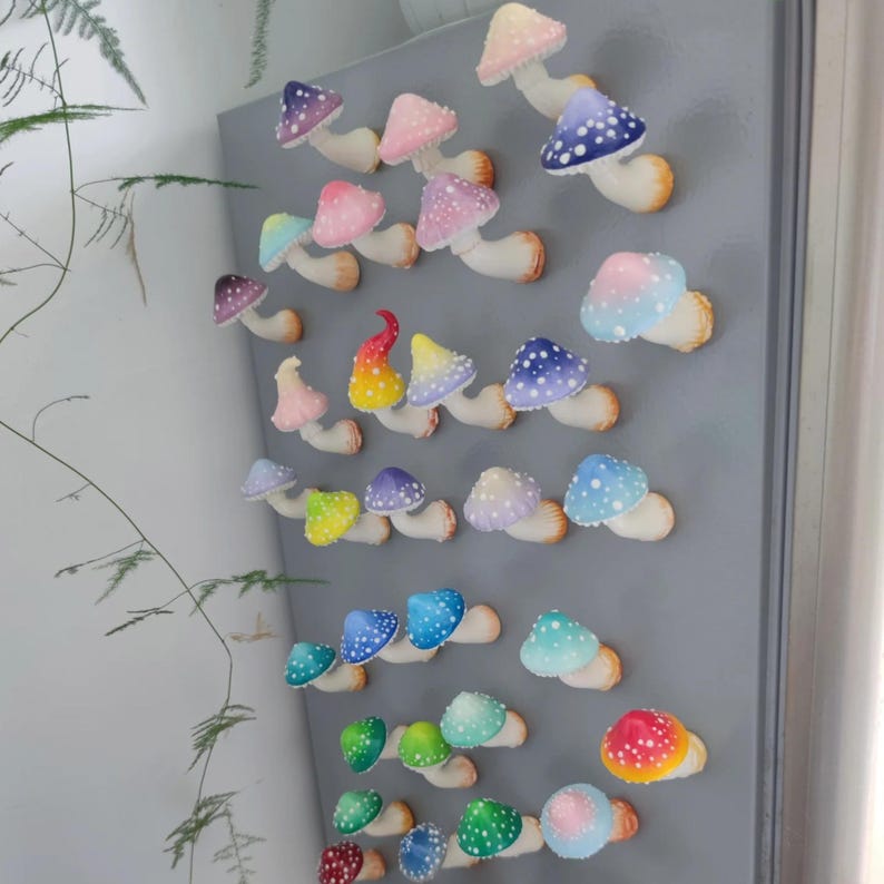 Mushroom Fridge Magnet, Colored Clay Kitchen cabinet decorations