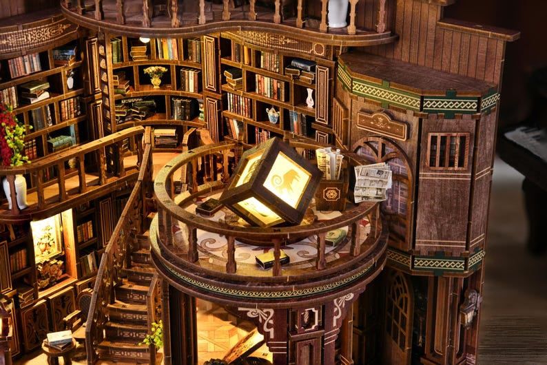 DIY Miniature Book Nook Kit: 3D Wooden Puzzle with LED Lights