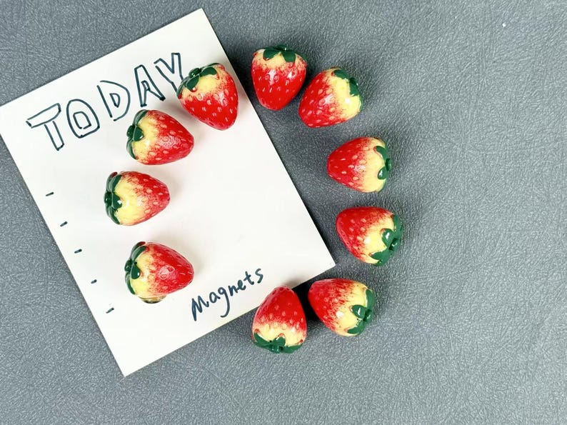 Strawberry Fridge Magnet Set of 10, Mini Fruit Kitchen Decor
