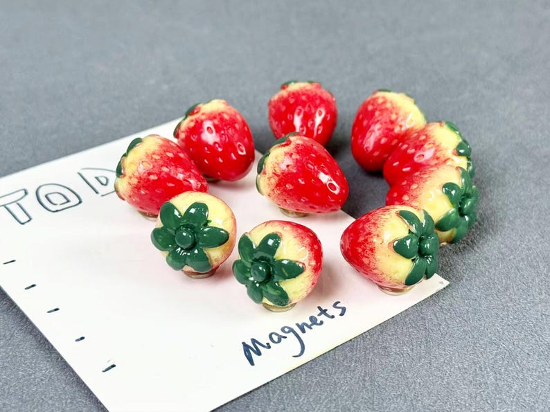 Strawberry Fridge Magnet Set of 10, Mini Fruit Kitchen Decor