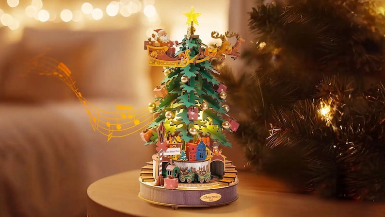 Christmas Melody Tree 3D Wooden Puzzle Music Box with Lights