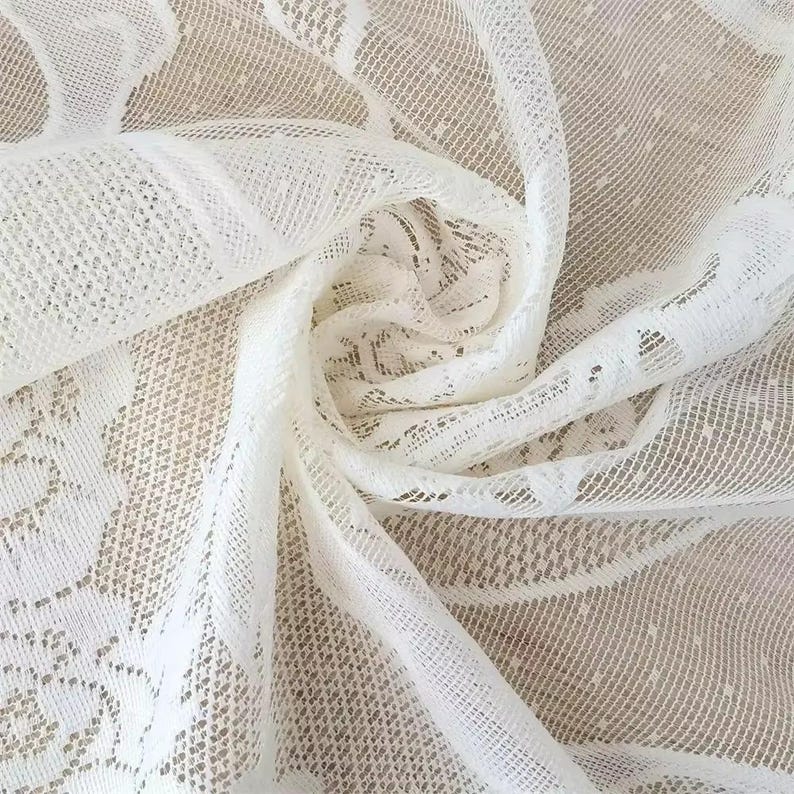 Rideau café en dentelle jaune transparent festonné passe-tringle