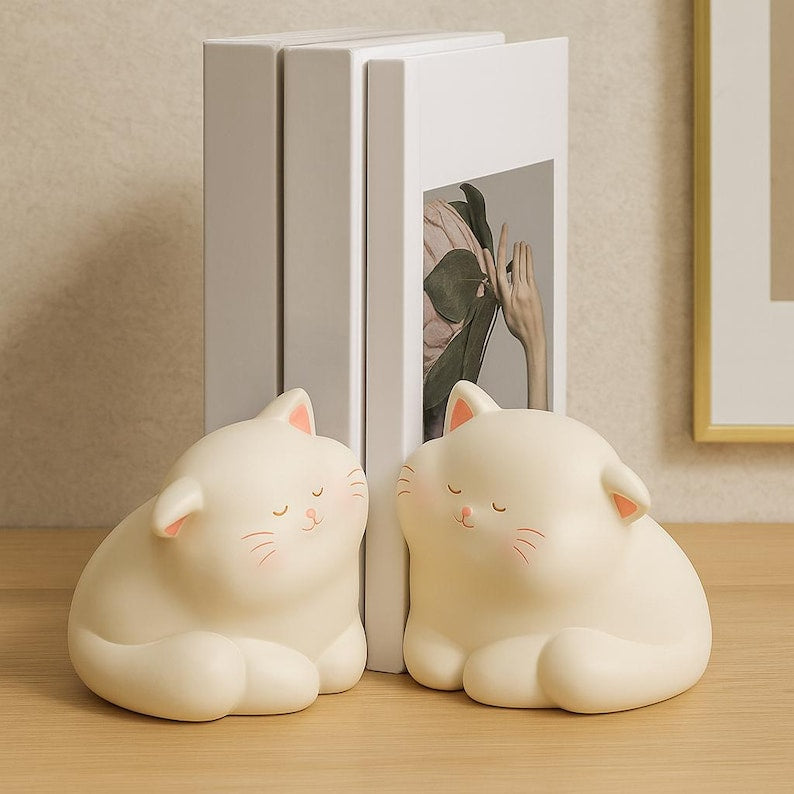 Animal Bookends – Banana, Cat, Duck and Bunny Hug Bookend Set – Decorative Resin Book Holder for Kids Room, Nursery & Home Office