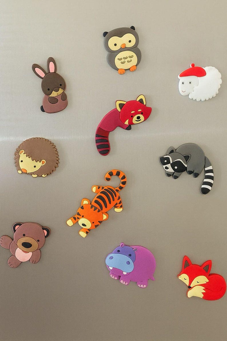 Animal Fridge Magnet Set of 10, Strong Silicone Woodland Style