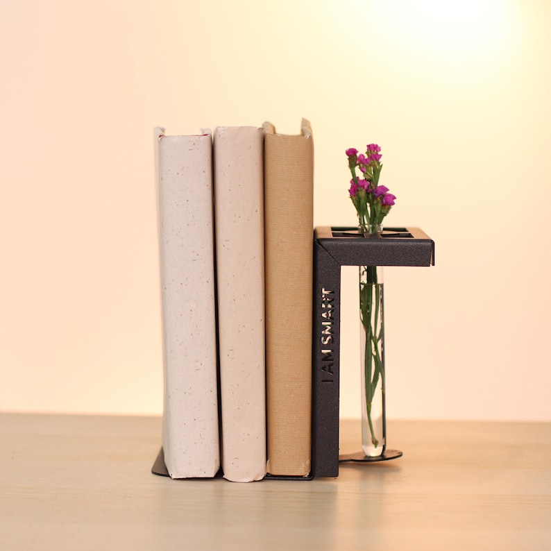 Propagation Metal Bookends with Glass Tubes Vase Organizer