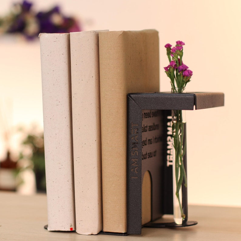 Propagation Metal Bookends with Glass Tubes Vase Organizer