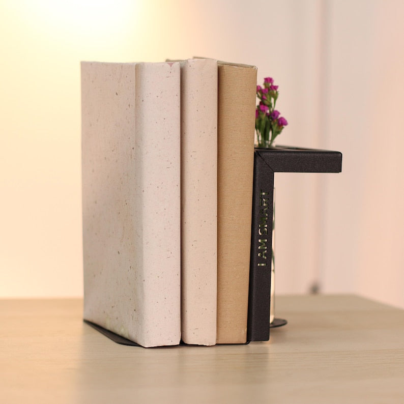 Propagation Metal Bookends with Glass Tubes Vase Organizer