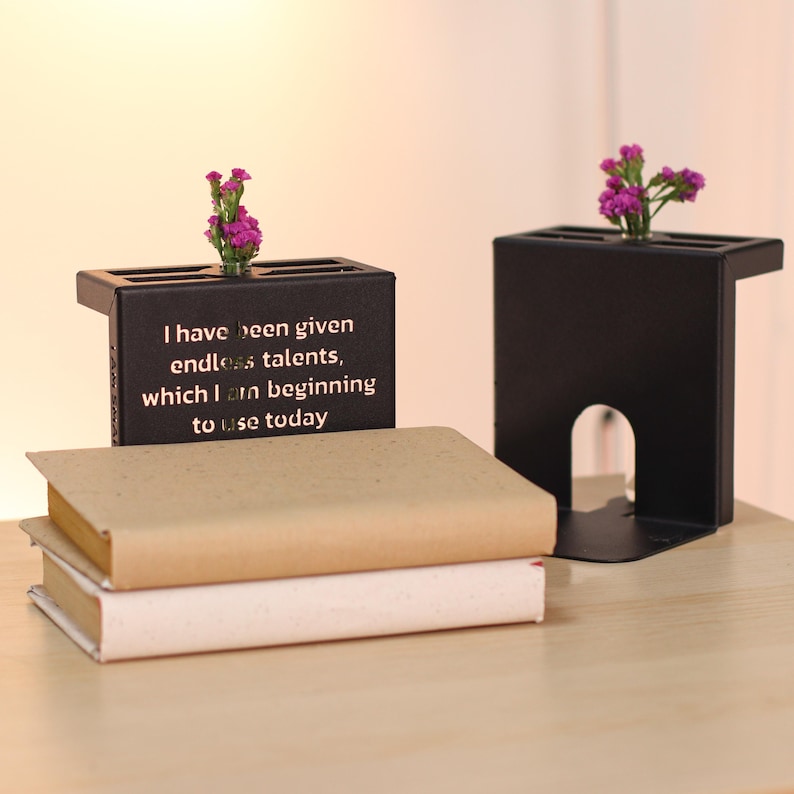 Propagation Metal Bookends with Glass Tubes Vase Organizer