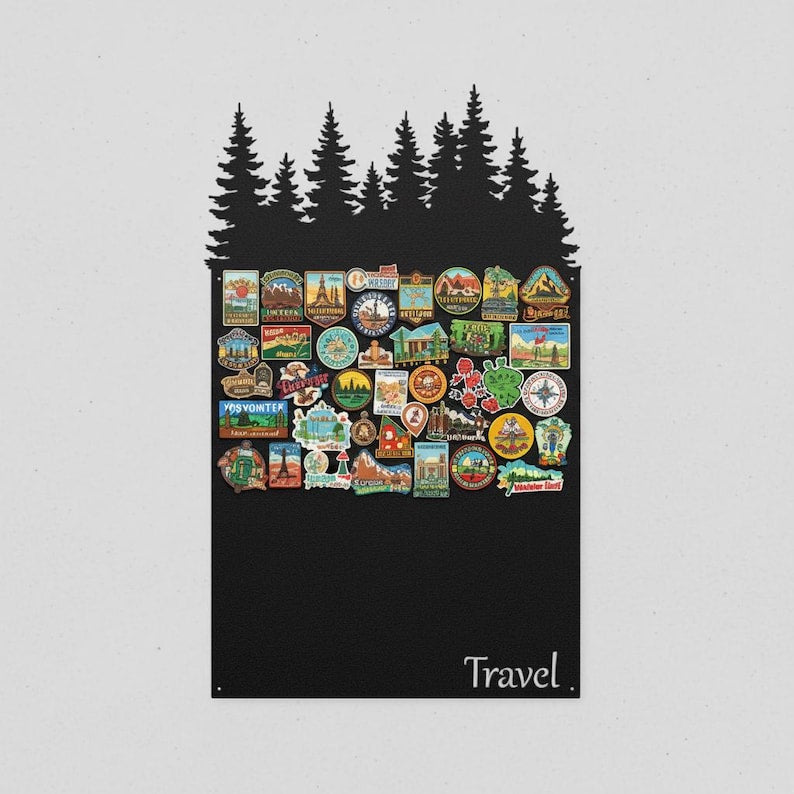 Travel Magnet Board, Forest Magnetic Board, Custom Board for Travel Magnets Keepsake, Large Display Board, Travel Theme, Travel Memory Gift