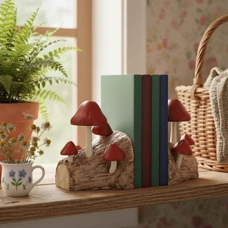 Mushroom Bookend Cottagecore Forest Shelf Decor
