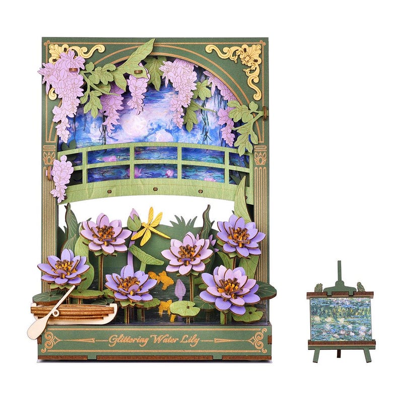 Glittering Water Lily 3d Wooden Puzzle with LED Light Flower Model Kits Tabletop Display Wall Art Deco Puzzle Gifts for Adults Teens
