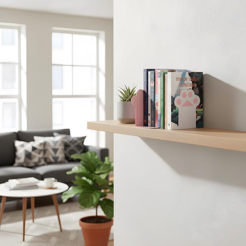 Cat Paw Bookends Pink and White Metal Shelf Decor