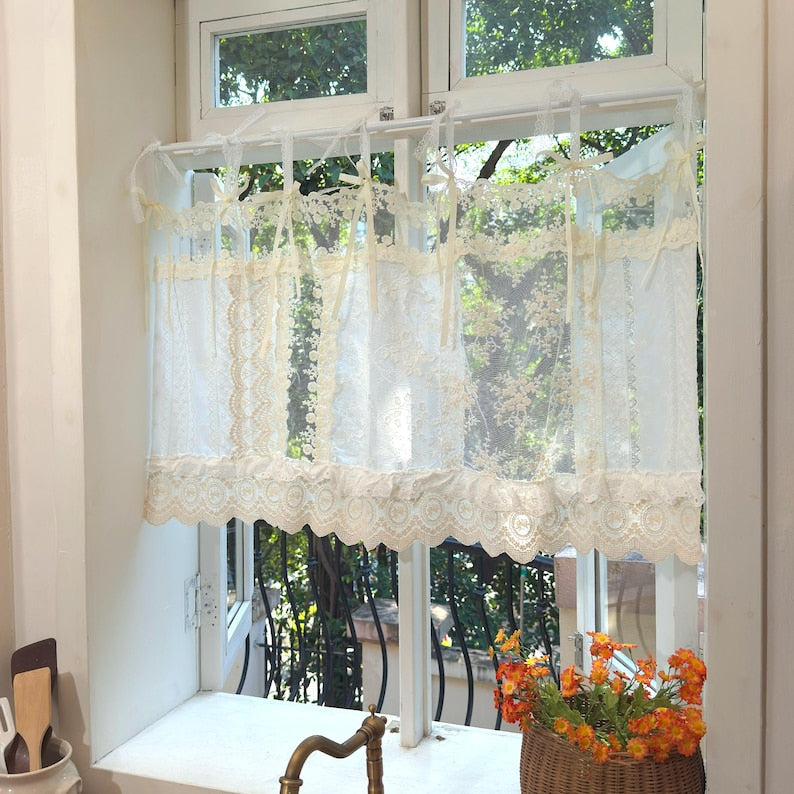 Rideau café en dentelle patchwork ivoire shabby chic cuisine
