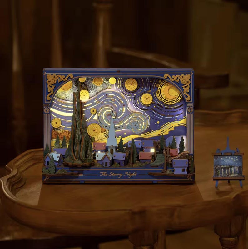 The Starry Night 3D Wooden Puzzle with LED Light and Gears