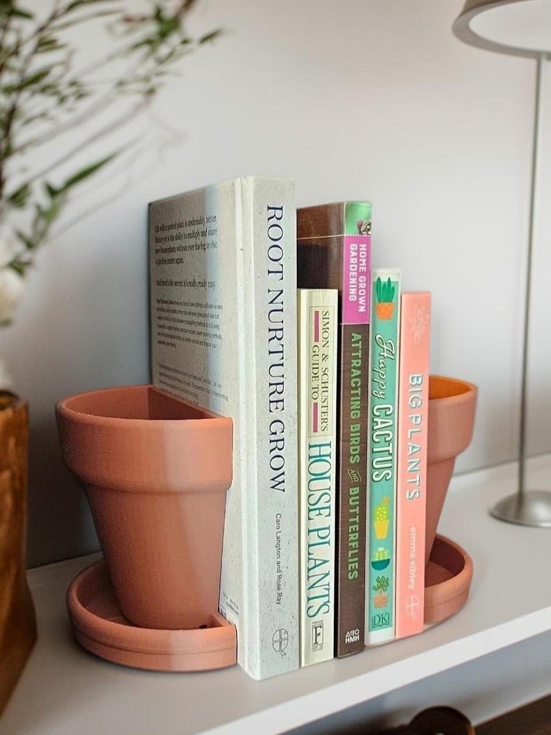 Planter Bookends Modern Plant Pot Functional Shelf Decor