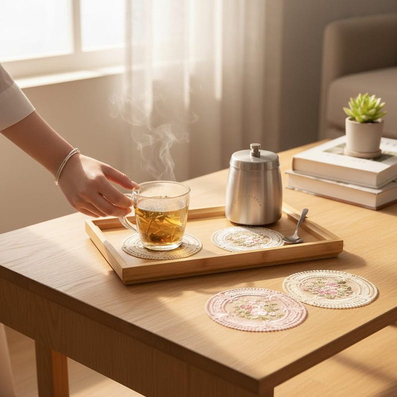 Sets de table en dentelle vintage brodé dessous de verre européen