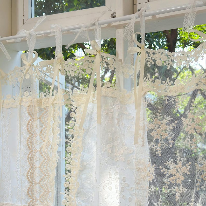 Rideau café en dentelle patchwork ivoire shabby chic cuisine