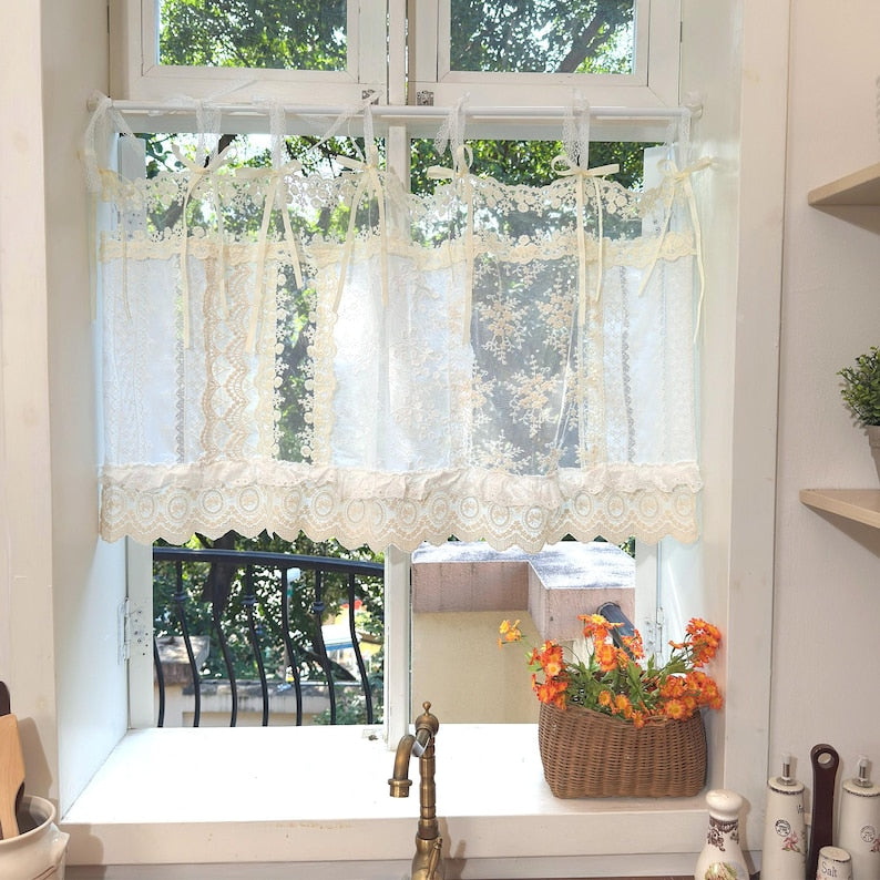 Rideau café en dentelle patchwork ivoire shabby chic cuisine
