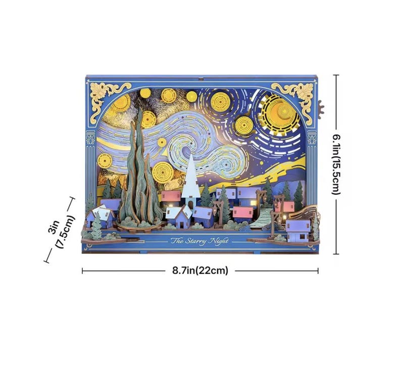 The Starry Night 3D Wooden Puzzle with LED Light and Gears