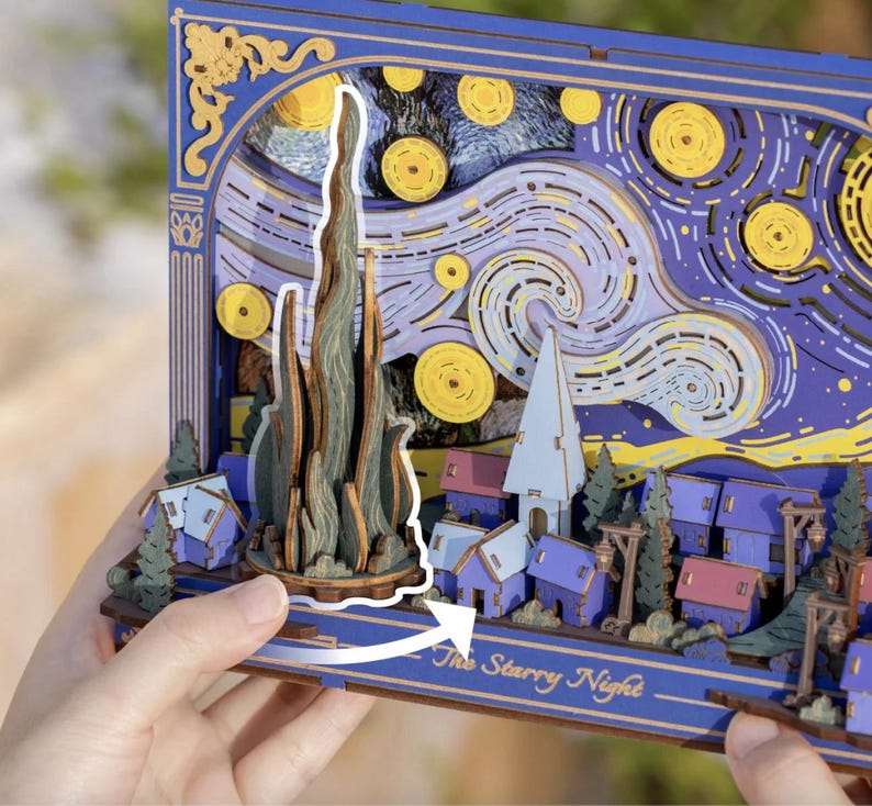 The Starry Night 3D Wooden Puzzle with LED Light and Gears