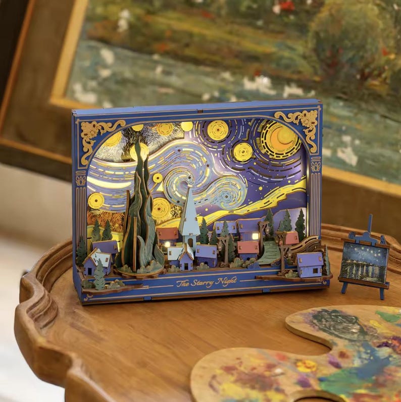The Starry Night 3D Wooden Puzzle with LED Light and Gears
