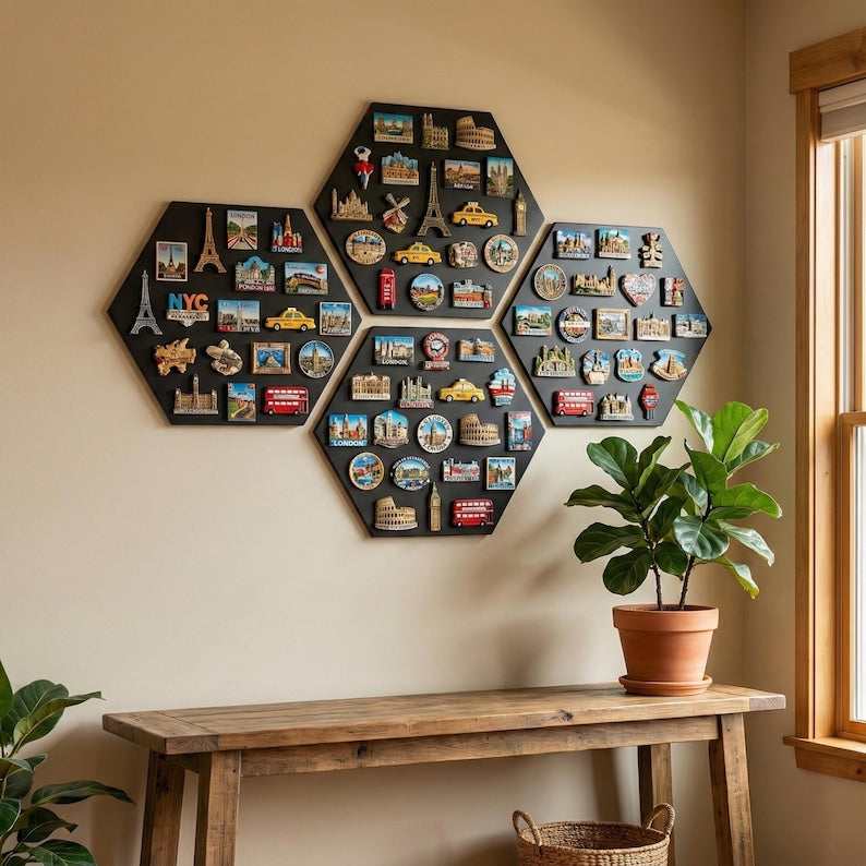 Hexagon 3D Black Travel Souvenir Magnetic Display Board
