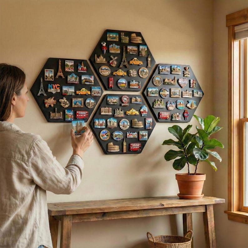Hexagon 3D Black Travel Souvenir Magnetic Display Board