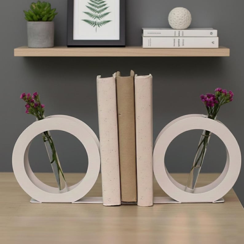 White Metal Propagation Bookends Modern Vase Book Holder