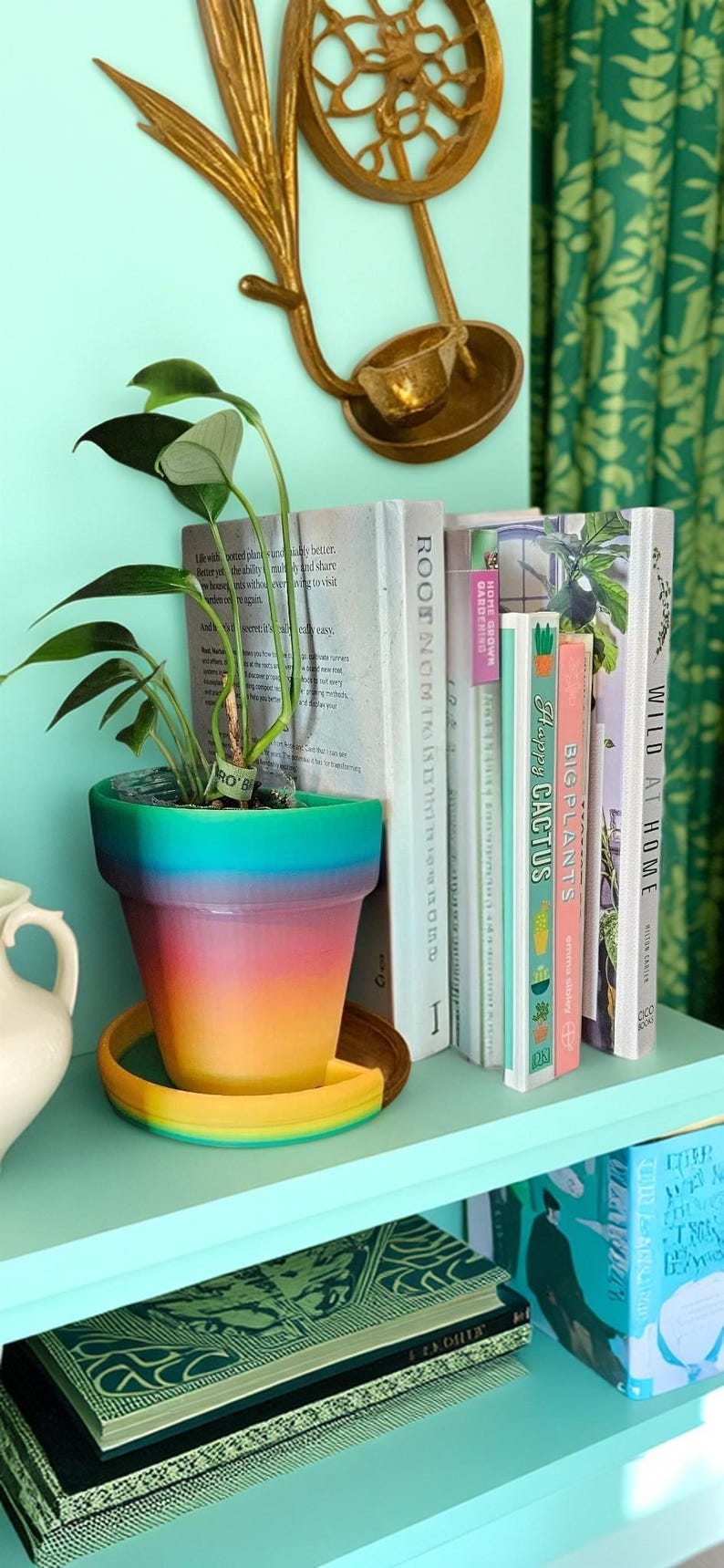 Planter Bookends Modern Plant Pot Functional Shelf Decor