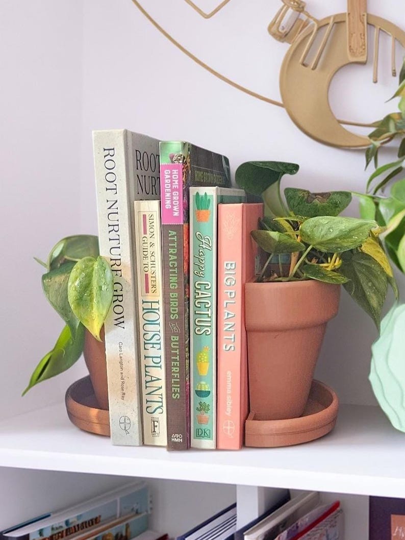Planter Bookends Modern Plant Pot Functional Shelf Decor