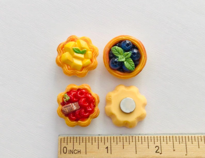 4 food fridge magnets, blueberry tart shaped