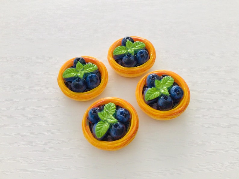 4 food fridge magnets, blueberry tart shaped
