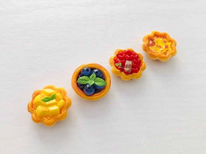 4 food fridge magnets, blueberry tart shaped