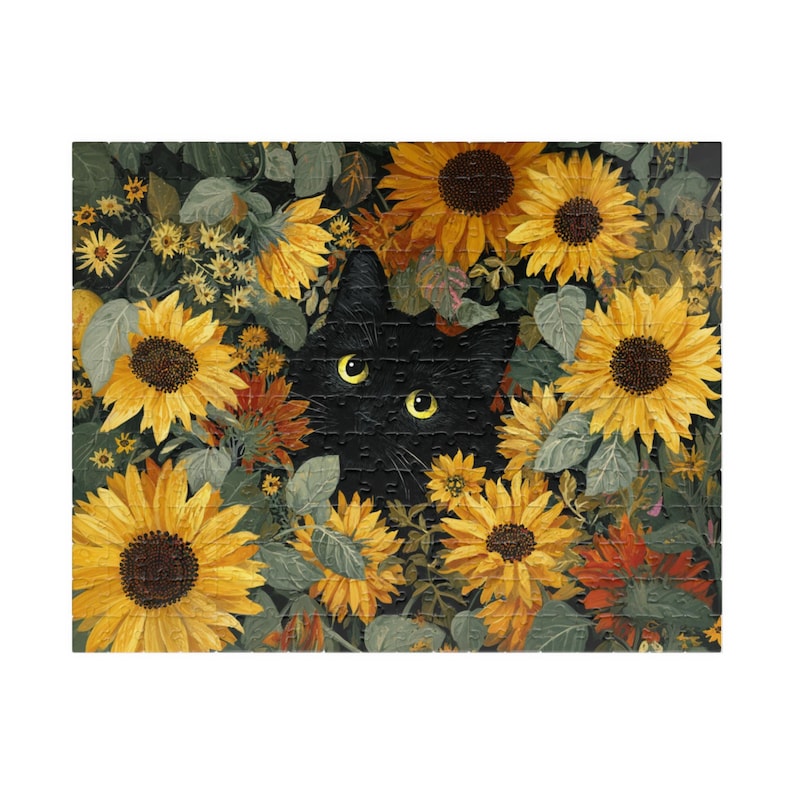 Black Cat Sunflower Jigsaw Puzzle 110–1014 Pieces Floral Art