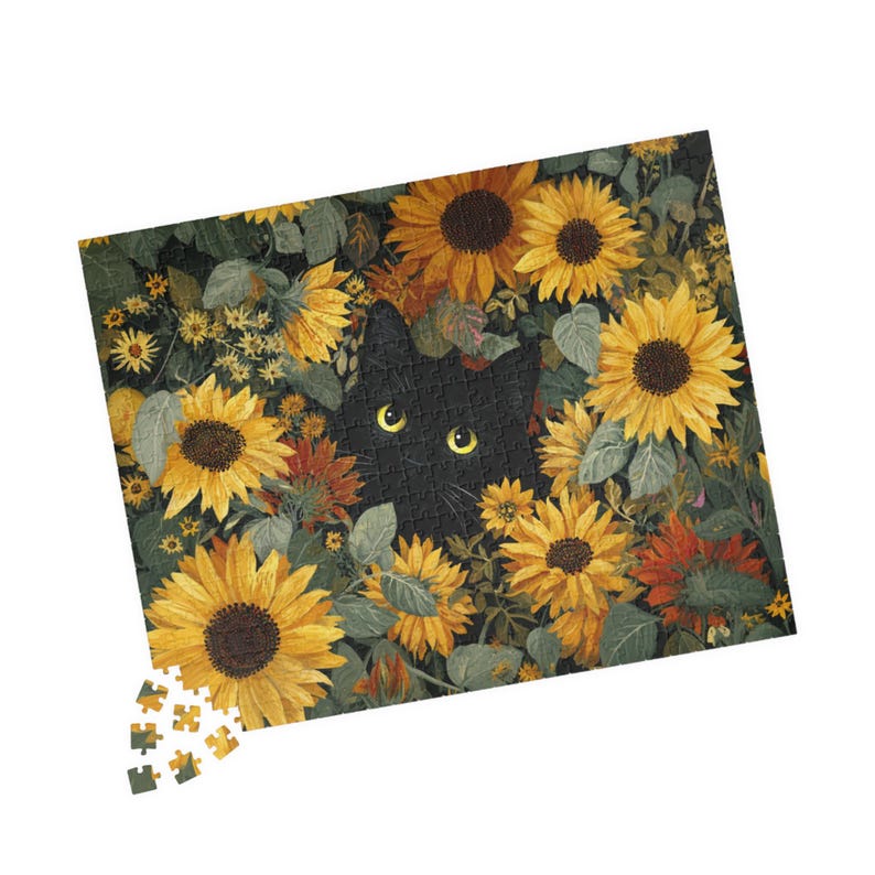 Black Cat Sunflower Jigsaw Puzzle 110–1014 Pieces Floral Art