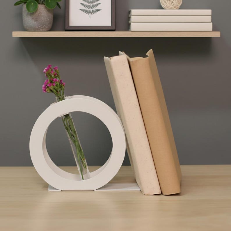 White Metal Propagation Bookends Modern Vase Book Holder