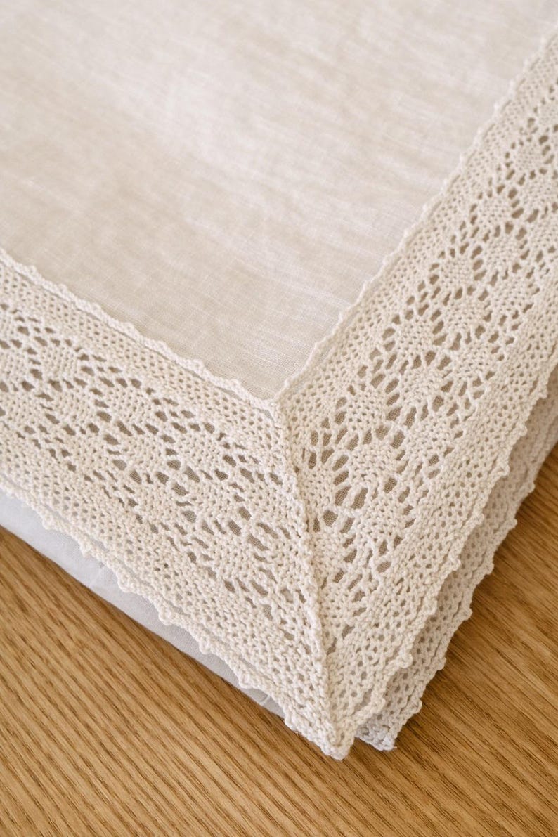 Set de 2 sets de table en lin faits main avec dentelle en coton – Vaisselle en lin naturel de qualité supérieure
