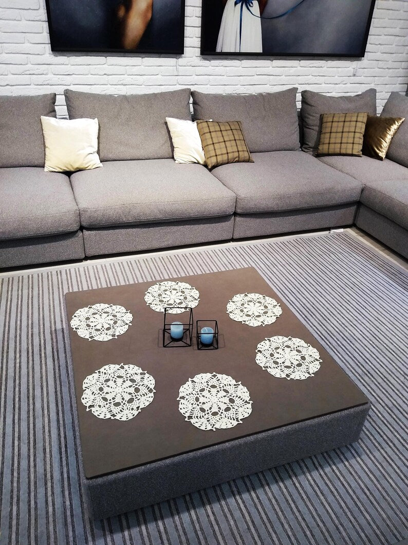 Napperons au crochet : dentelle de coton blanche faite main, décoration de table bohème, mariage rustique