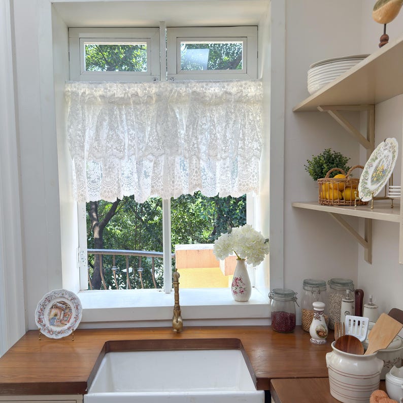 Rideau café en dentelle volants style français cottage rustique