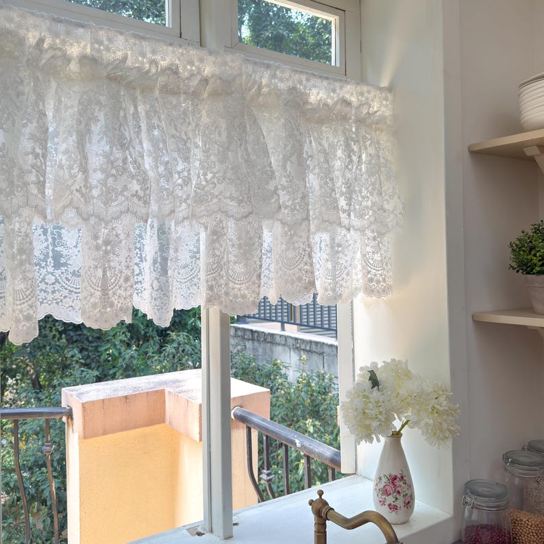 Rideau café en dentelle volants style français cottage rustique