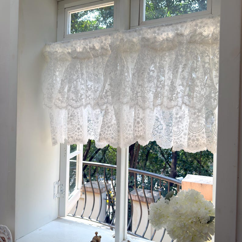 Rideau café en dentelle volants style français cottage rustique