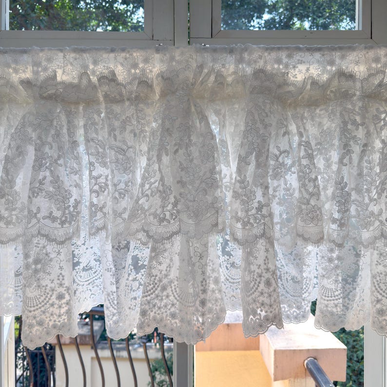 Rideau café en dentelle volants style français cottage rustique