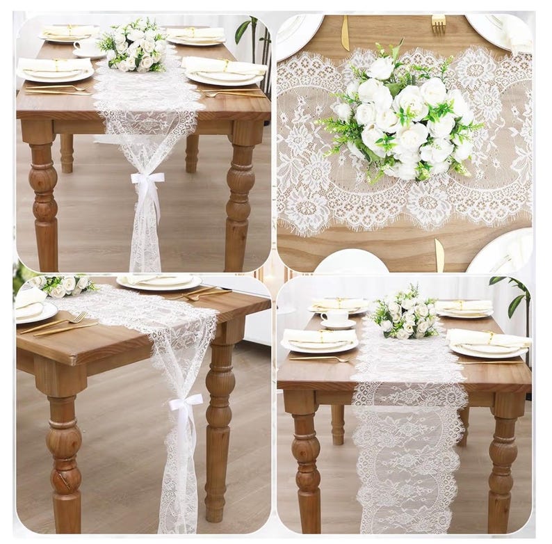Lot de 3 chemins de table en dentelle blanche bohème 14x120 pouces