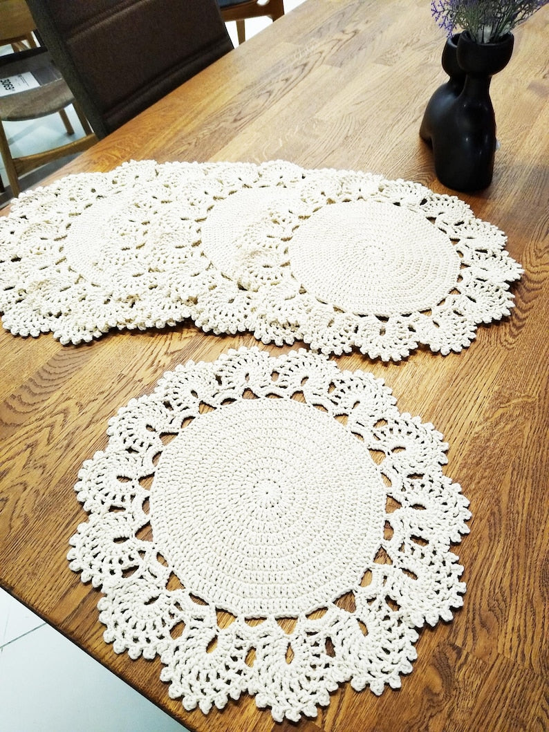 Sets de table en dentelle crochet ronds bohème Cottagecore